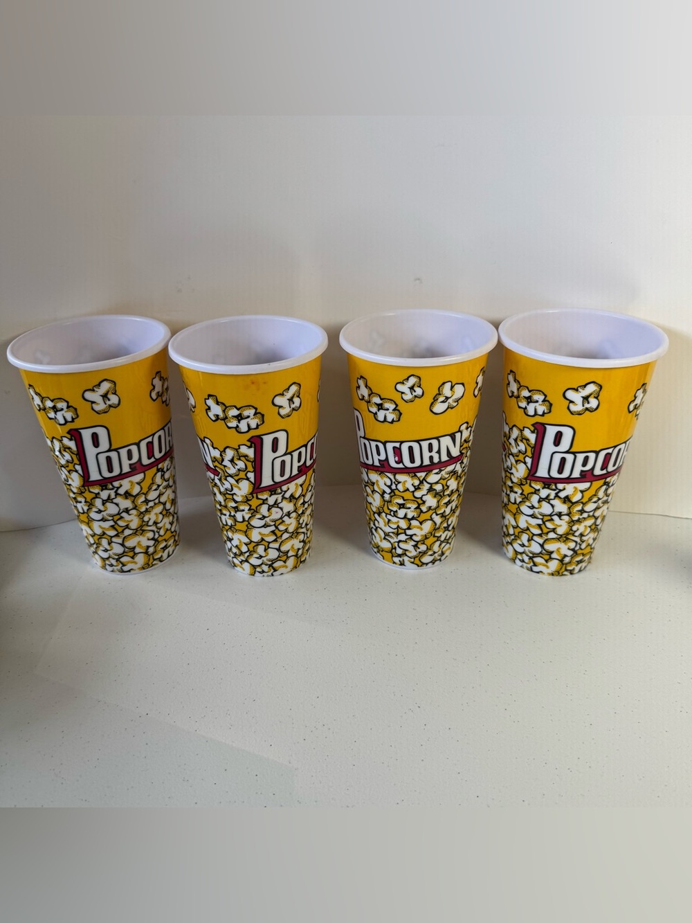 Lot 4 POPCORN TUBS Cups Bowls Bucket pop corn Plastic Container Snack Movie nite